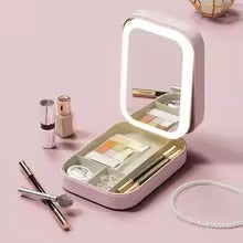 Portable Folding Makeup Mirror Jewellery Box – 3-Color LED Beauty Mirror, Multi-Function Personal Care Organizer