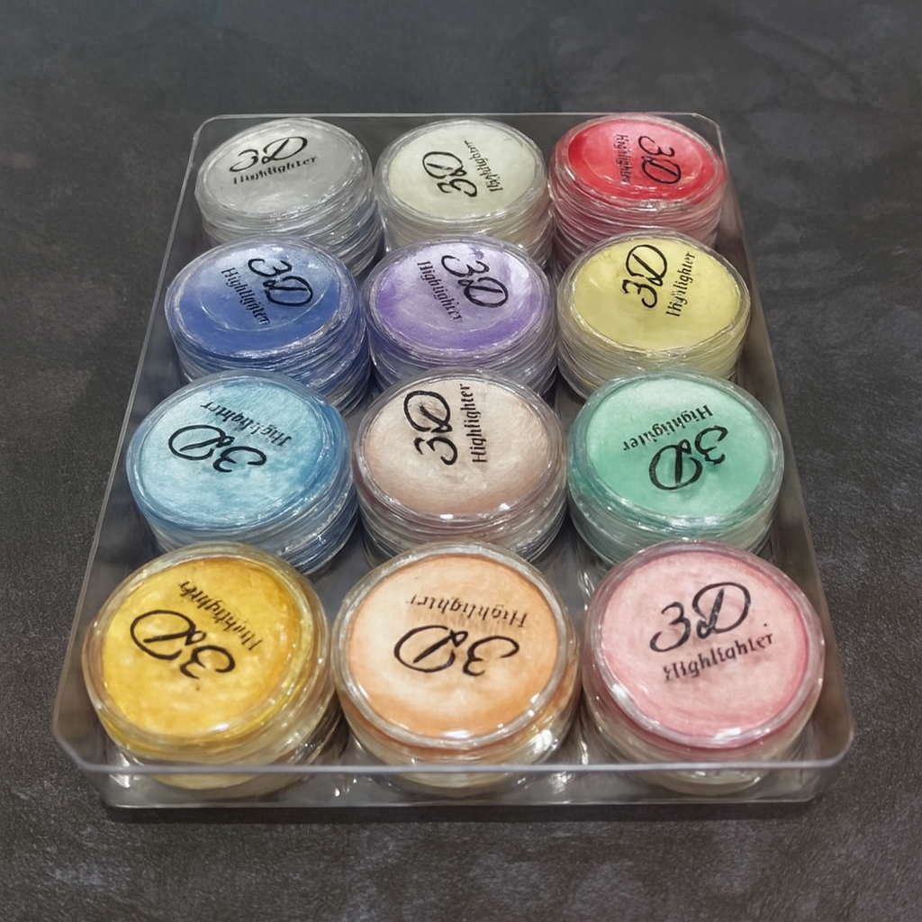 Professional 3D Highlighter 12 Color Palette – Trendy Creamy Shimmer Kit With Pressed Powder Shades – Shiny Makeup Cosmetic Palette Box For Radiant Glow