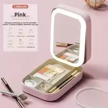 Portable Folding Makeup Mirror Jewellery Box – 3-Color LED Beauty Mirror, Multi-Function Personal Care Organizer