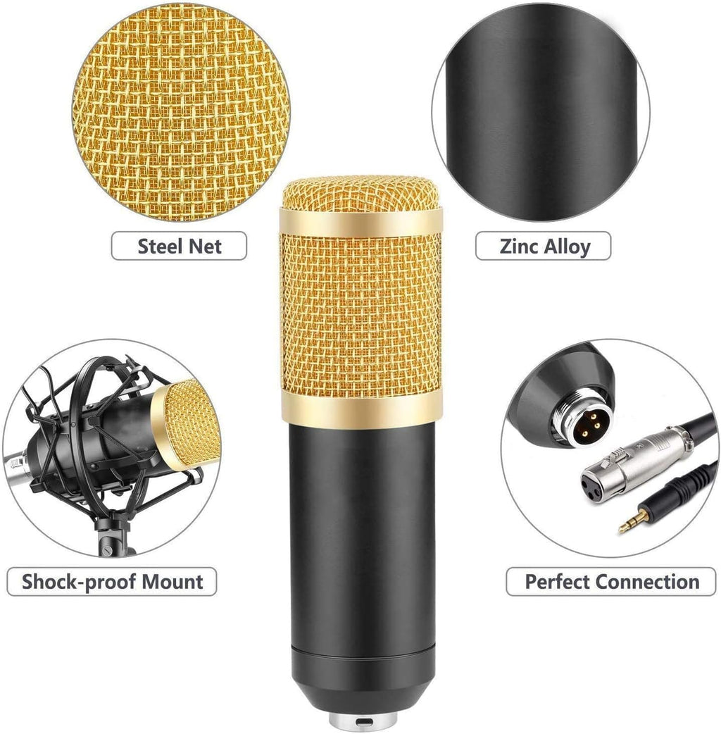 Professional Condenser Microphone - Podcast Mic Set Condenser Microphone With Rechargeable Auxiliary Background For Karaoke Singing, Youtube Recording Mic Set For Youtube | Mic Kit