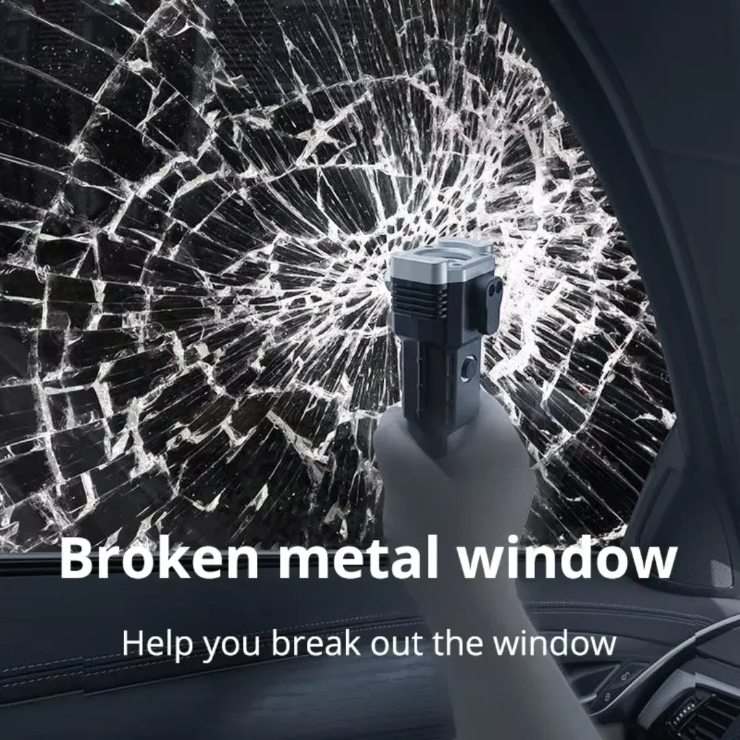 High Power LED Torch Light Rechargeable Flashlight With Tactical Hammer And Power Bank Providing Strong Brightness (Random Color)