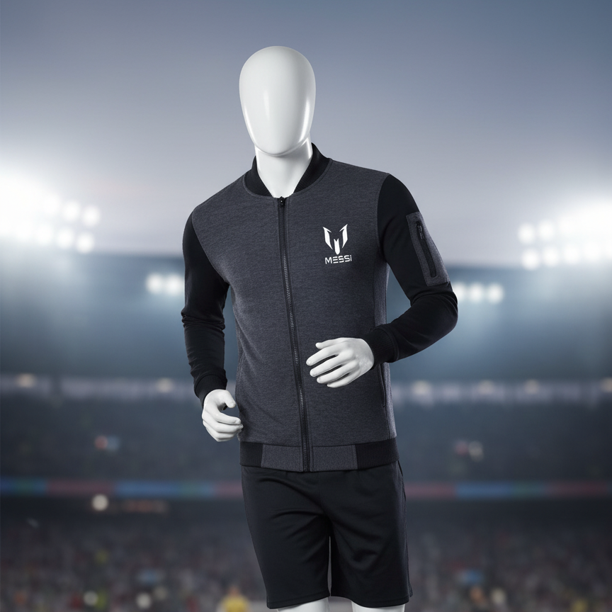 New Winter Collection Charcoal Grey Messi Printed Zipper Jacket for Men & Boys – Premium French Fleece, Smart Fit, Stylish & Comfortable Winter Wear - Extra Large