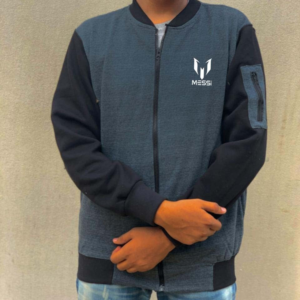 New Winter Collection Charcoal Grey Messi Printed Zipper Jacket for Men & Boys – Premium French Fleece, Smart Fit, Stylish & Comfortable Winter Wear - Extra Large