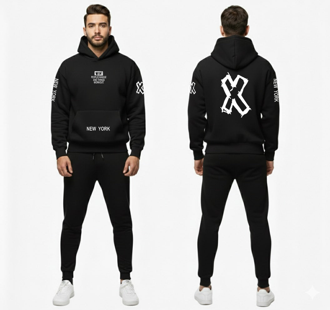 Urban Edge "WIN" Performance Tracksuit – Men’s Premium Heavyweight Fleece Hoodie and Jogger Set with New York Signature Graphics ( large )