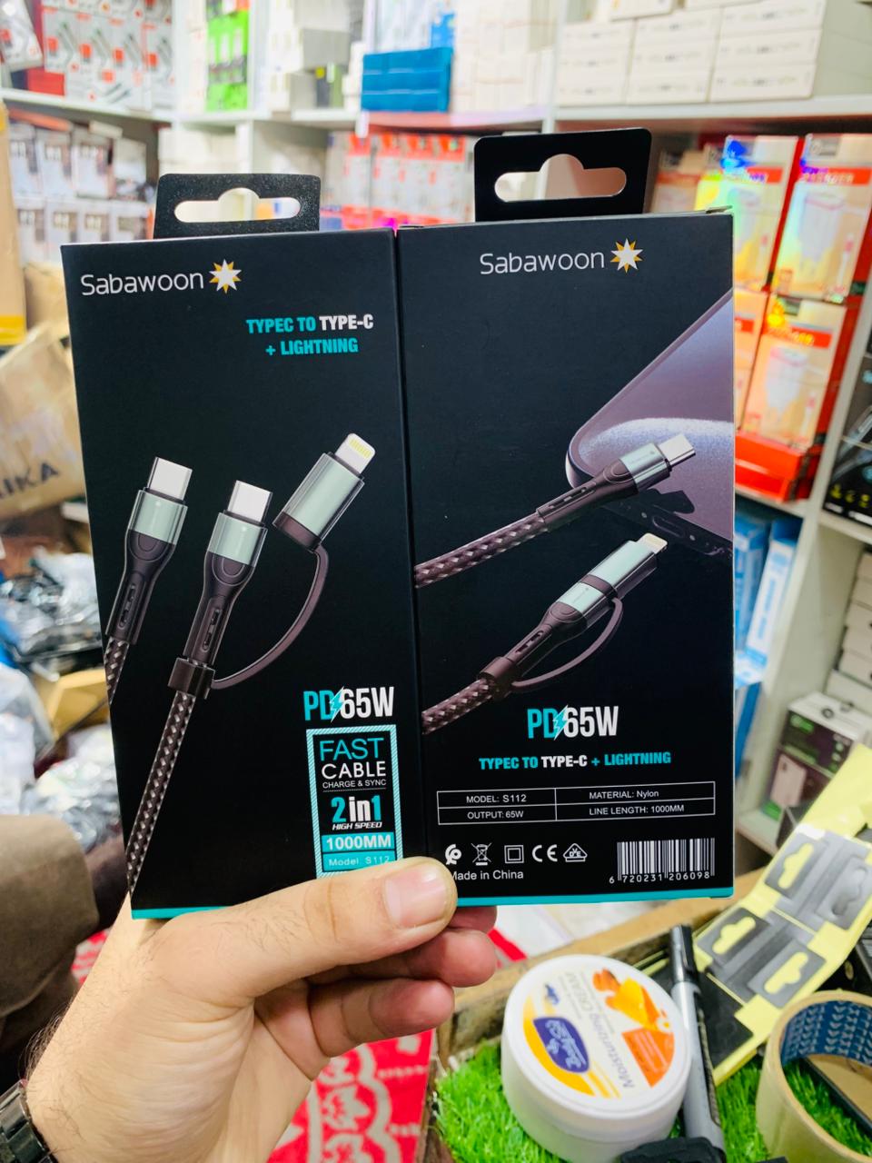 Sabawoon S112 2‑in‑1 Cable | New Model PD 65W | 100% Original Quality | Fast Charging