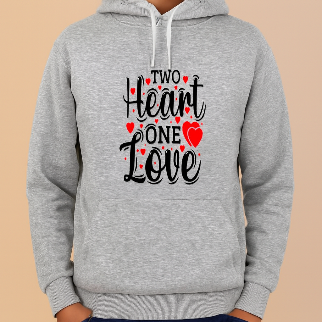 New Summer Collection Full Grey Hoodie TWO HEART ONE LOVE Printed For Girl And Boys (Extra Large)