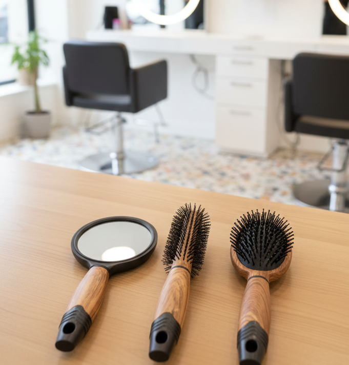 3‑Piece Hairbrush & Mirror Set | Elegant Wood Finish | Grooming & Styling Essentials