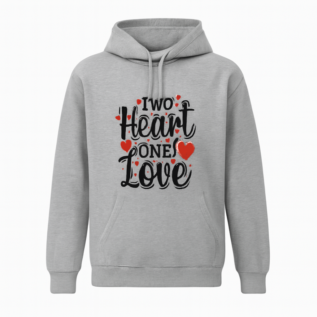 New Summer Collection Full Grey Hoodie TWO HEART ONE LOVE Printed For Girl And Boys (Extra Large)
