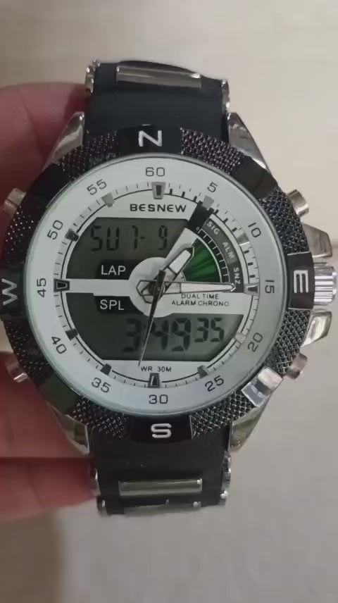 Besnew Men’s Rugged Dual-Time Sport Watch – Analog-Digital Chronograph with Silicone Strap