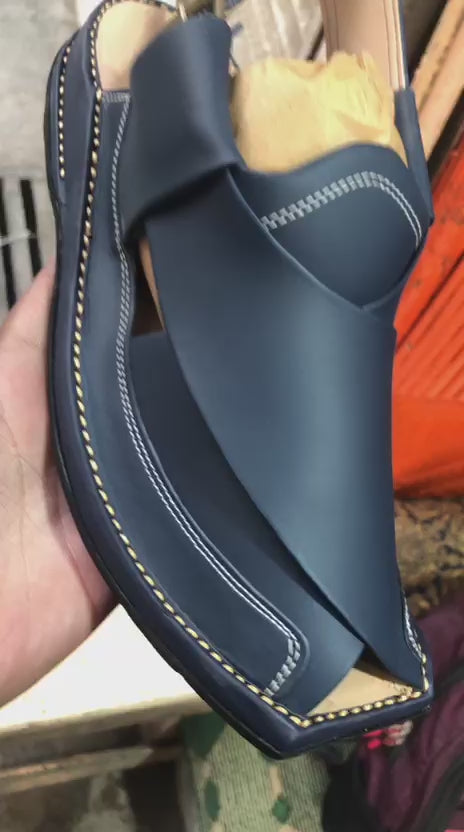 Blue Zalmi Leather Peshawari Chappal Offering Traditional Craftsmanship With Stylish Design And Comfortable Wear - 10